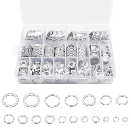 TOATELU 540 Stück Kupferdichtringe Sortiment: 18 Größen Dichtring Sortiment, Kupfer Dichtring Flach Unterlegscheiben mit Sortimentskasten, Aluminium Dichtungsring Sortiment für Reparatur von TOATELU