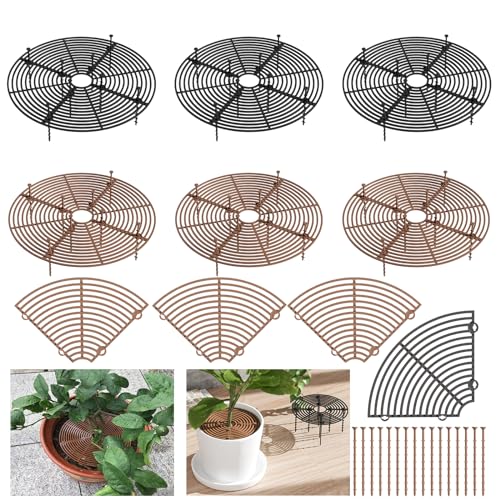 TOATELU 6 Stück Runde Pflanzenschutzgitter, 30cm Blumentopfgitter, Blumentopfschutz Katzen Blumentopfständer, Blumentopf-Abdeckung für Kinder Haustiere(Schwarz+Braun) von TOATELU