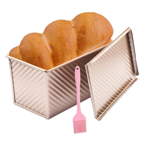 TOATELU Brotbackform mit Deckel, Antihaft Brotbackform Mit Silikonbürste, Toast Brot Backform, Aluminium Brotformen zum Backen, Eckig Toastbrotform Antihaft für Brot und Toastbrot (21.5x12x11.7cm) von TOATELU