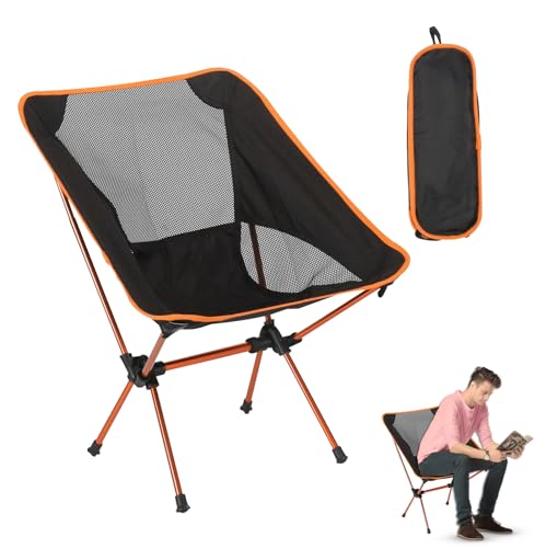 TOATELU Campingstuhl Faltbar mit Tragetasche: Kleiner Tragbarer Klappstuhl, Ultraleicht Strandstuhl, Outdoor Campingstuhl für Picknick Angeln Garten Wandern Strand Camping Garten(Orange Farbe) von TOATELU