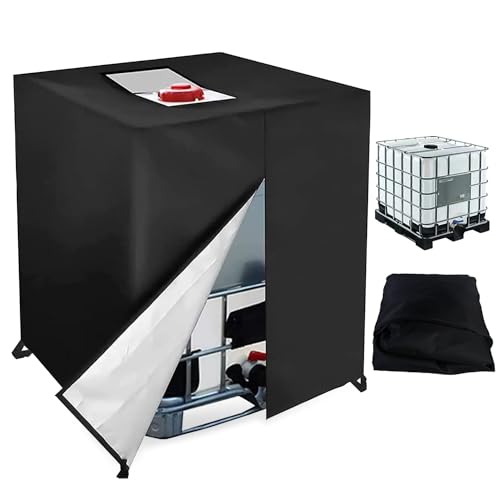 TOATELU IBC Tank Abdeckung, 420D Oxford-Stoff Wasserdichte Staubdichte UV-Schutz IBC Abdeckplane mit Reißverschluss, Schutzabdeckung für 1000L Container Regenwassertank(120 x 100 x 116 cm, Schwarz) von TOATELU