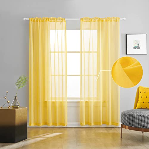 TOAVA DECO Buttergelbe transparente Vorhänge, 249 cm lang, 2 Paneele, halbkünstlicher Leinen, gelb, durchsichtiger Vorhang für Schlafzimmer, Wohnzimmer, Mädchen, Kinderzimmer, 2 Paneele, 132 x 249 cm von TOAVA DECO