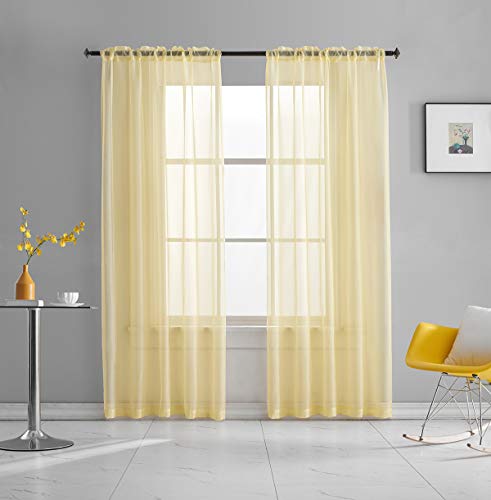 TOAVA DECO Hellgelbe transparente Vorhänge, 240 cm lang, 2 Paneele, Voile, durchscheinend, einfarbig, Fensterbehandlung, Stangentasche, hellgelb, durchscheinender Vorhang, Schlafzimmer, Wohnzimmer von TOAVA DECO