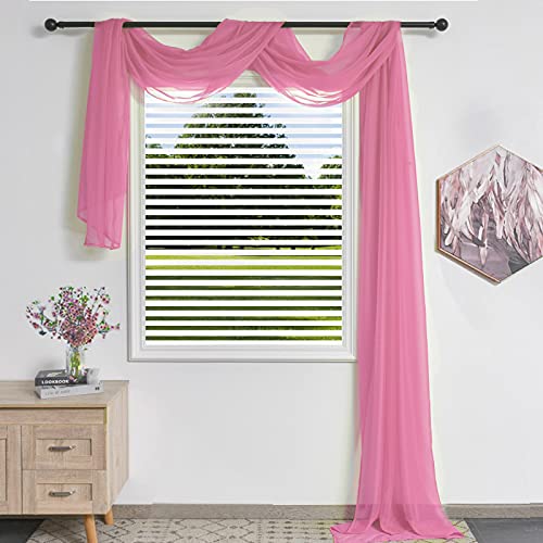 TOAVA DECO Rosa durchscheinender Fensterschal Volant für Fenster Rosa Durchsichtiger Schal Vorhänge 54 cm lang für Wohnzimmer Schlafzimmer Vorhang Vorhänge Hochzeit Party Baldachin Bett 52 x 216 cm von TOAVA DECO