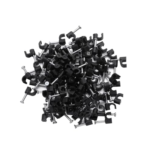 TOBBOMEY 100 Stück Kabelclips Schwarz Kunststoff Kabelschellen Kabelhalter für Stromkabel Telefonleitung Kabelmanagement für Haushalt Büro Schule Glatten Oberflächen von TOBBOMEY