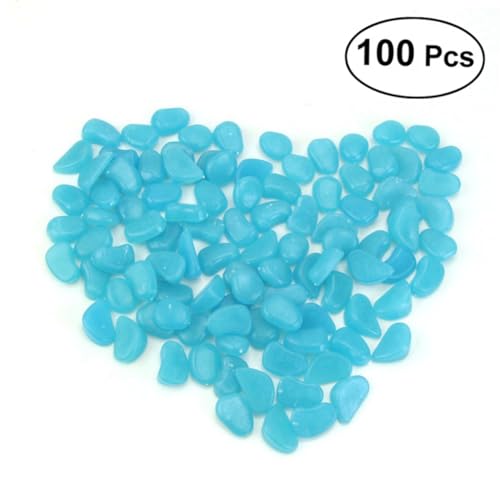 TOBBOMEY 100 Stück Leuchtkiesel Steine Blau Künstliche Pebble Stones für Aquarium und Gartendekoration Nachtaktive Dekosteine mit Langanhaltendem Leuchteffekt für Teich und Außenbereich von TOBBOMEY