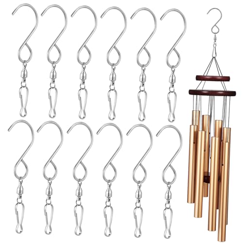 TOBBOMEY 12 Stück Teiliges Edelstahl Drehhaken mit Drehclip für Windspiele Vogelhäuser und Blumentöpfe Rostfreie Metallhaken mit Sicherem Halt und Rotation für Vielseitiges Aufhängen im von TOBBOMEY