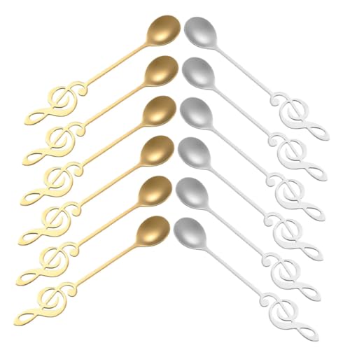 TOBBOMEY 12 Stück Teiliges Teelöffel Dekorative Musiknoten Löffel Stilvolle Rührlöffel für Kaffee und Desserts Tragbare Kleine Espressolöffel Gold und Silber für und Milch TOBBOMEY 12 Stück Teiliges Teelöffel Dekorative Musiknoten Löffel Stilvolle Rührlöffel für Kaffee und Desserts Tragbare Kleine Espressolöffel Gold und Silber für und Milch von TOBBOMEY