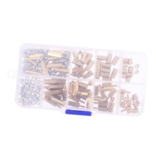 TOBBOMEY 180 Stück Teiliges Messing Abstandshalter Sortiment Kit Hexagon Säulen Distanzhülsen Schrauben Muttern Set mit Aufbewahrungsbox Rostfrei Präzise Gefertigt Geeignet für Elektronik von TOBBOMEY