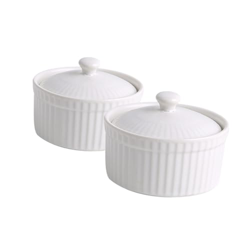 TOBBOMEY 2 STÜCK Keramik schälchen Klein Weiß für Dessert Pudding Backen Auflaufform Spülmaschinenfest Vielseitig Verwendbar für Auflauf und Gedämpfte Eier von TOBBOMEY