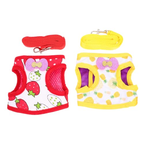 TOBBOMEY 2 Sätze Kaninchen Geschirr mit Leine Leichtes Bequemes Baumwoll Hundegeschirr für Kleine Haustiere Handgefertigt Bedruckt mit Gelbem Ananas und Erdbeermotiv von TOBBOMEY