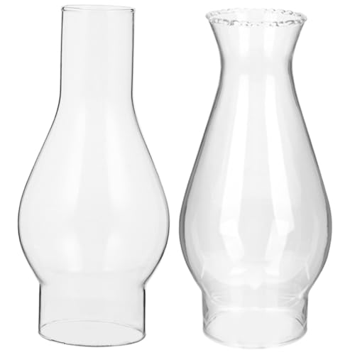 TOBBOMEY 2 Stück Glas Lampenschirm für Öllampe Kerosinlampe Ersatzglaszylinder Vintage Stil Hitzebeständig Einfache Montage Geeignet für Petroleumleuchten und Innenräume von TOBBOMEY