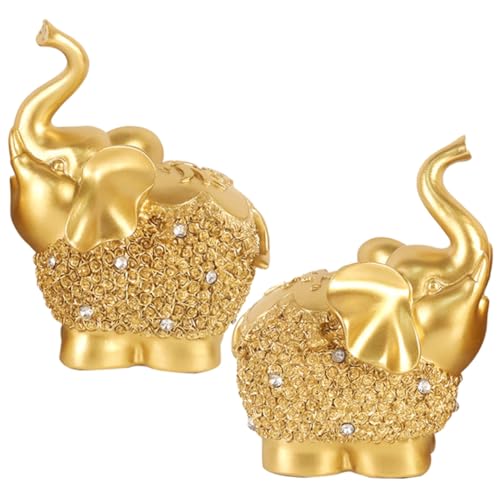 TOBBOMEY 2 Stück Goldfarbene Resin Elefantenfiguren Dekorative Glücksbringer mit Glatten Linien Langlebige Wohnaccessoires für Schrank Auto und Regal Edle Ornamente für Geschenk und von TOBBOMEY