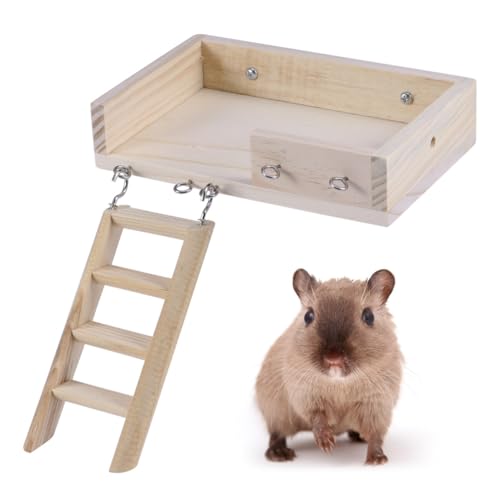 TOBBOMEY 2 Stück Holz Hamster Set Leiter und Plattform Käfig Zubehör Langlebig Robust Lustiges Kletterspielzeug für Kleine Haustiere Wie Rennmäuse und Meerschweinchen von TOBBOMEY