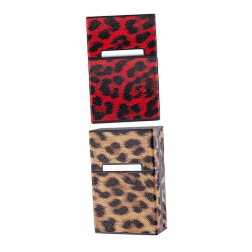 TOBBOMEY 2 Stück Leopard Print Zigarettenetui Kreative Clamshell Schutzhülle für Zigaretten Handliche Aufbewahrungsbox Robust und Kompakt Gelb und Rot für Unterwegs und Alltagsschutz von TOBBOMEY