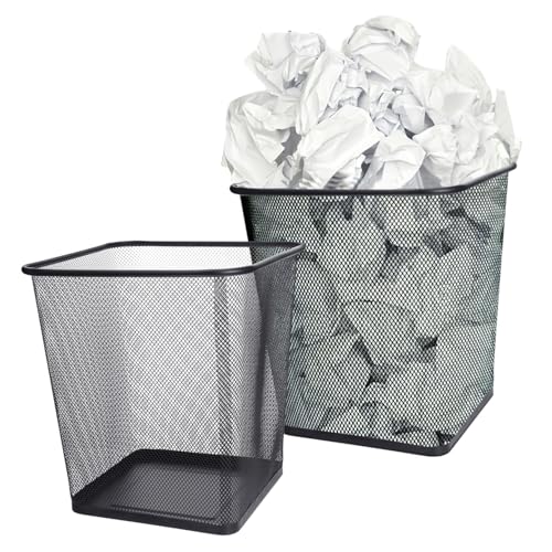 TOBBOMEY 2 Stück Metall Papierkorb Quadratisch Stabil Leichter Mülleimer aus Metallgitter für Büro Küche Bad Schlafzimmer Vielseitig Einsetzbar mit Geruchsneutralem Mesh Design von TOBBOMEY