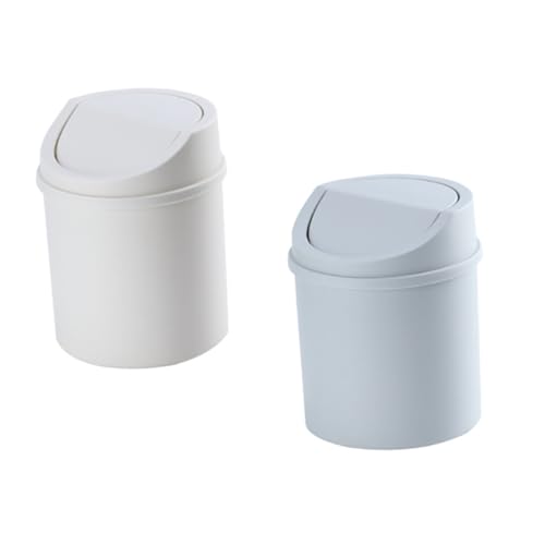 TOBBOMEY 2 Stück Mini Schreibtisch Mülleimer mit Klappbarem Deckel Wasserfester Kunststoff Kompakte Müllbehälter für Büro Schlafzimmer Bad Praktische Abfallbehälter für Kleine Reste von TOBBOMEY