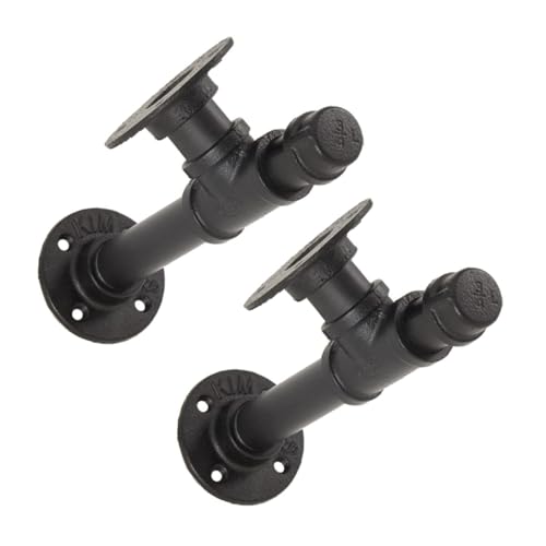 TOBBOMEY 2 Stück Retro Wandregalhalterungen aus Schwarzem Eisenrohr Industrielle Wandhalterung für Schwebende Ablagen Robustes Regalträger zur Wandmontage für Küche Wohnzimmer Büro von TOBBOMEY