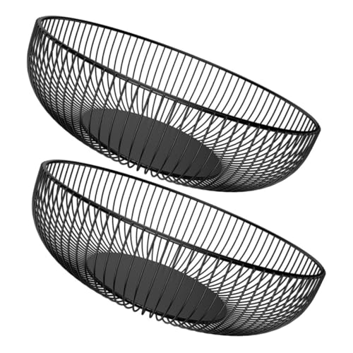 TOBBOMEY 2 Stück Teiliges Draht Obstkorb aus Schwarzem Eisen Modernes Design mit Großer Kapazität Vielseitiger Küchenaufbewahrungskorb für Obst Gemüse und Snacks Robuste Metallstruktur für von TOBBOMEY