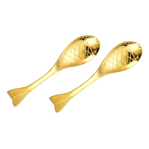 TOBBOMEY 2 Stück Teiliges Edelstahl Dessertlöffel Goldfarben Kleine Kreative Kaffeerührlöffel Aus Lebensmittelechtem Rostfreiem Stahl Für Haushalt und Restaurantgebrauch von TOBBOMEY