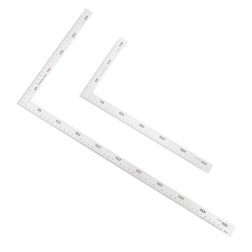 TOBBOMEY 2 Stück Teiliges Edelstahl Winkelmaß Winkel Lineal Metall Messwerkzeug für Schreiner Zimmerleute Holzarbeiter mit Klarem Messraster und Robuster Bauweise für Präzise Messungen von TOBBOMEY