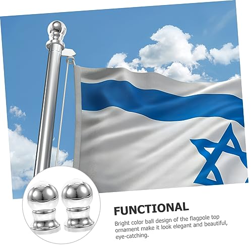 TOBBOMEY 2 Stück Teiliges Fahnenmast Kugelkopf Langlebigem Abs Dekorativer Garten Flaggenmastaufsatz Einfach zu Montieren Silberner Flaggenmastkopf für Stilvolle Gartenflaggen von TOBBOMEY