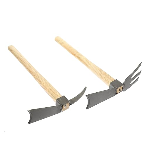 TOBBOMEY 2 Stück Teiliges Gartengeräte Set mit Robuster Stahlhacke und Holzgriff Multifunktionale Gartenhacke zum Pflanzen Jäten und Graben Handliche Kleine Hacke für Blumenbeete Gärten von TOBBOMEY