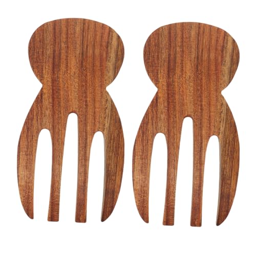 TOBBOMEY 2 Stück Teiliges Holzsalat Hände aus Robustem Akazienholz Ergonomisch Geformt Multifunktionale Salat und Pastalöffel Gabel Langlebige Küchenhelfer für Mischen und Servieren von TOBBOMEY