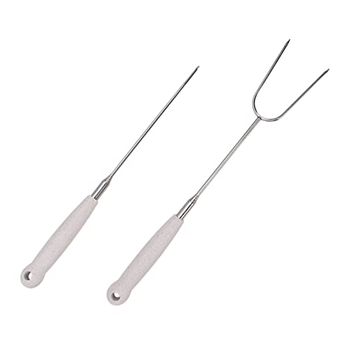TOBBOMEY 2 Stück Teleskop Grillgabeln Teiliges BBQ Spieße mit Langem Griff Ausziehbare Langlebige Grillgabeln für Camping Garten Familiengrillen und Picknick von TOBBOMEY