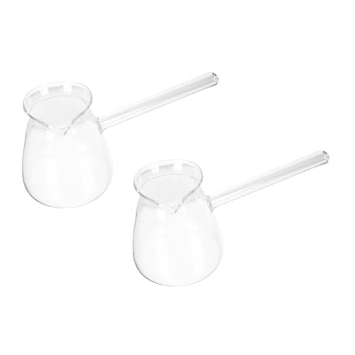 TOBBOMEY 2 Stück Transparente Glaskännchen Hitzebeständig mit Seitlichem Griff Borosilikatglas Milch Teekanne Vielseitig für Herd Teehäuser Hotel Restaurant Zuhause von TOBBOMEY