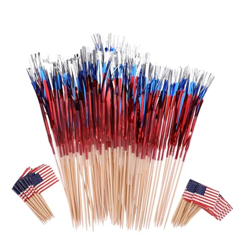 TOBBOMEY 200 Stück Usa Flaggen Cocktailspieße Drei Farben Zahnstocher für Desserts Obst Kuchen und Getränke Party Dekoration für von TOBBOMEY