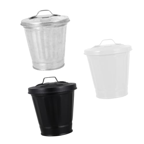 TOBBOMEY 3 Stück Mini Desktop Mülleimer mit Deckel Niedlicher Abfallbehälter und Blumentopf Kompakter Aufbewahrungsbehälter für Büro Schlafzimmer und Wohnzimmer Leichter Papierkorb von TOBBOMEY