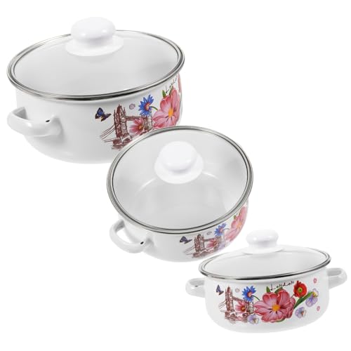 TOBBOMEY 3 Stück Teiliges Emaille Kochtopf mit Doppelgriffen Flachem Boden und Deckel Vielseitiger Suppentopf für Induktionsherde Gasherde zum Kochen von Suppe und Nudeln Leicht zu TOBBOMEY 3 Stück Teiliges Emaille Kochtopf mit Doppelgriffen Flachem Boden und Deckel Vielseitiger Suppentopf für Induktionsherde Gasherde zum Kochen von Suppe und Nudeln Leicht zu von TOBBOMEY
