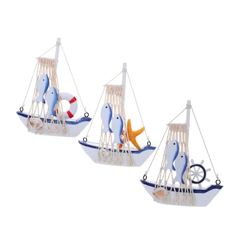 TOBBOMEY 3 Stück Teiliges Holz Segelboot Deko Mediterraner Küstenstil Vintage Charme für Tisch Regal Bad Holzornamente Stranddeko Geschenkidee von TOBBOMEY