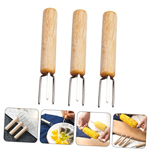 TOBBOMEY 3 Stück Teiliges Maiskolben spieße aus Edelstahl mit Ergonomischem Holzgriff Langlebige Bbq gabeln für Snacks Obst und Fingerfood Praktische Küchenhelfer für Picknick und von TOBBOMEY