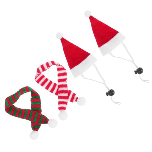 TOBBOMEY 4 Stück Teiliges Haustier Kostüm für Kleine Tiere Weiche Weihnachtsmütze und Schal Niedliche Cosplay Accessoires für Meerschweinchen Hamster Igel Chinchilla Bequem und Festlich für von TOBBOMEY