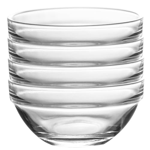TOBBOMEY 4 Stück Teiliges Stapelbare Runde Glasschalen Transparent Hitzebeständig Servierschalen für Dessert Salat Obst Pudding im Haushalt von TOBBOMEY