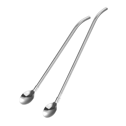 TOBBOMEY 5 Stück Teiliges Edelstahl Strohhalm löffel set mit Reinigungsbürste Wiederverwendbar Rostfrei für Kaffee Cocktails Milchshakes und Desserts für Partys Outdoor und Bürogebrauch von TOBBOMEY
