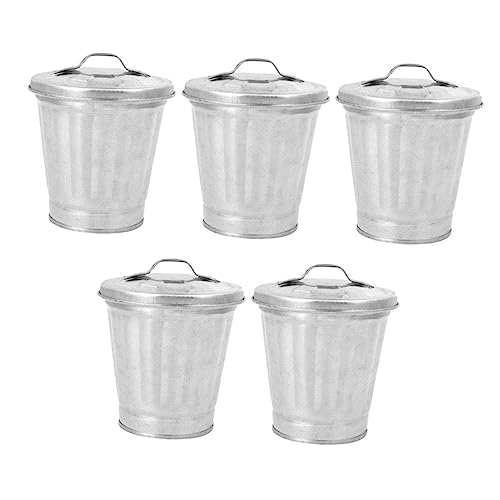 TOBBOMEY 5 Stück Teiliges Mini mülleimer Galvanisiertem Kleiner Desktop abfallbehälter mit Deckel Tragbar Geruchsneutralisierend Platzsparend für Wohnzimmer Schlafzimmer Büro von TOBBOMEY