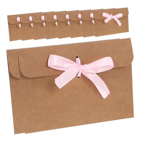 TOBBOMEY 50 Stück Vintage Kraftpapier Briefumschläge mit Rosa Band Schleife Umschlag Geschenkverpackung für Hochzeiten Geburtstage Abschlussfeiern und Babypartys Langlebig und Vielseitig von TOBBOMEY