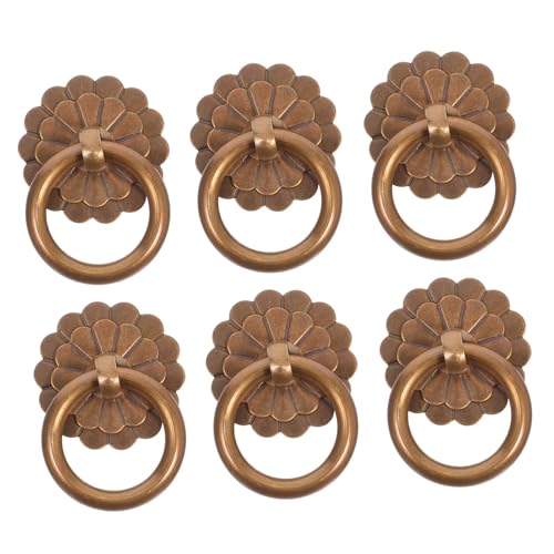 TOBBOMEY 6 Stück Retro Messing Ringgriffe Antike Ziehgriffe Vintage Möbelknöpfe für Schrank Kommode Wohnzimmer Kleiderschrank von TOBBOMEY
