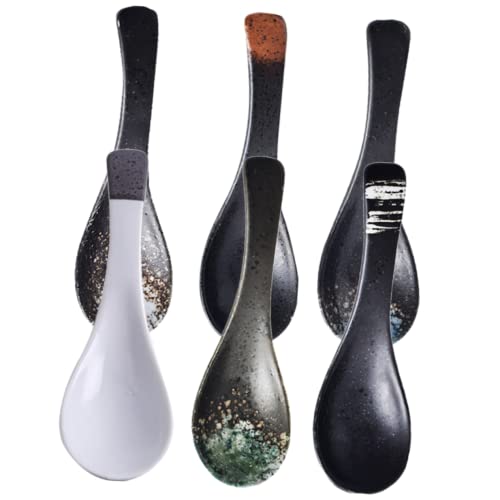 TOBBOMEY 6 Stück Teiliges Kleine Japanische Keramik suppenschalen Löffel Retrofarben Ergonomisch Geformt Vielseitig für Suppe Brei Picknick Geeignet von TOBBOMEY