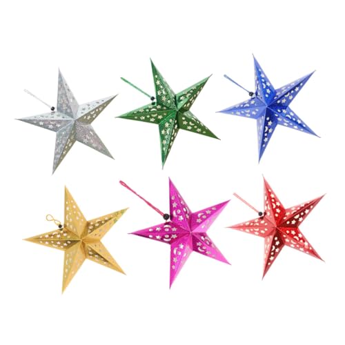 TOBBOMEY 6 Stück Teiliges Papierstern lampenschirm Fünfzackige Hängedeko Farbige Weihnachts pendelleuchten abdeckung Langlebig Lichtstreuend Festliche Wohnraumdeko von TOBBOMEY