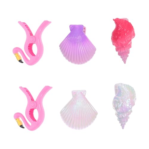 TOBBOMEY 6 Stück Teiliges Strandtuch Flamingo Muschel Design Wetterfeste Dekorative Strandstuhl Handtuchhalter Sicherer Halt für Pool Terrasse und Sonnenliegen Leicht Tragbar für Urlaub und von TOBBOMEY
