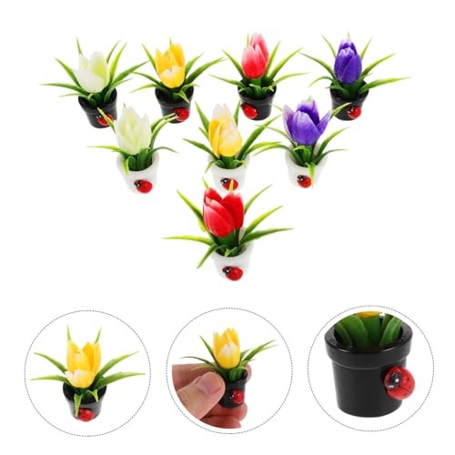 TOBBOMEY 8 Stück Miniatur Realistisch Wirkende Bunte Kunstpflanzen im Miniatur blumentopf Platzsparend für Schreibtisch Regal Tischdekoration Lebensechte Miniaturvasen von TOBBOMEY