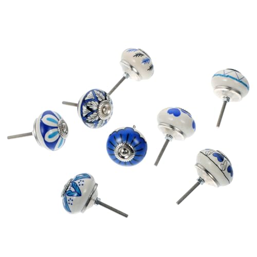 TOBBOMEY 8 Stück Teiliges Keramik Möbelgriff mit Handbemaltem Blauen Druck Runde Schrank und Schubladengriffe Modernes Design Einfache Montage Langlebige Möbelknöpfe für Küchenschränke und von TOBBOMEY