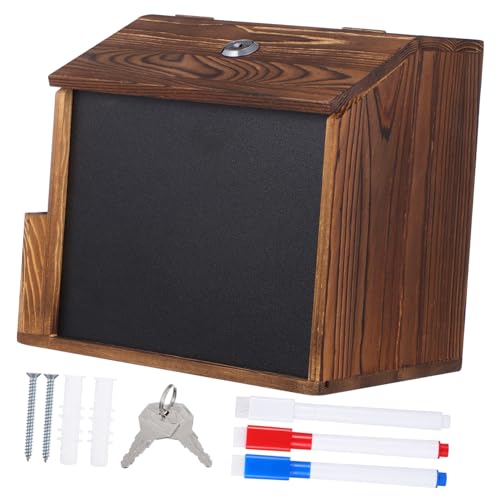 TOBBOMEY Abschließbare Holz spendenbox mit Wandhalterung und Broschürenfach Vielseitige Vorschlags Wahl Losbox mit Seitentasche für Stifte und Formulare Platzsparend und Sicher für von TOBBOMEY