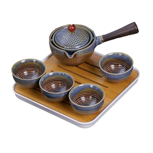 TOBBOMEY Automatisches Tragbares Keramik teeset mit Drehbarem Teekessel und Vier Tassen Langlebig und Elegant für Reise Büro und Zuhause für Grüntee und Kung fu Tee Genießer von TOBBOMEY