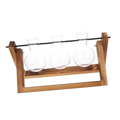 TOBBOMEY Bulb Terrarium mit Drehhalterung und Holzständer Transparentes Glas Pflanzgefäß für Hydroponik Dekorative Blumenvase für Zimmerpflanzen Propagation Station im Vintage Stil von TOBBOMEY