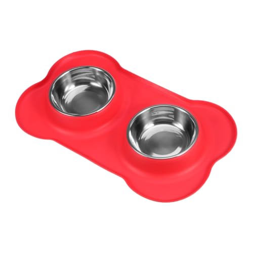 TOBBOMEY Doppelnapf aus mit Rutschfester Silikonunterlage Teiliges Futter und Wassernapf für Hunde und Katzen Auslaufsicher Spülmaschinenfest Rot von TOBBOMEY